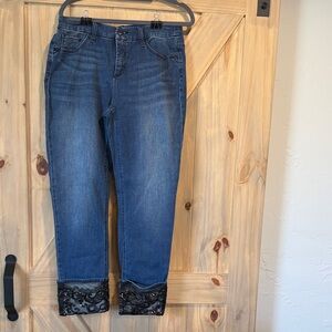 Chico's Denim Cropped Jeans with Black Lace Trim